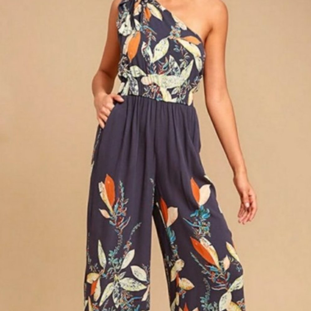 Free People One Shoulder Floral Jumpsuit Culottes